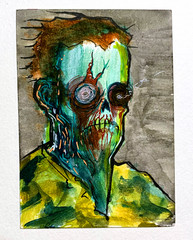 ACEO Original Art Card Zombie Dude Ink and Watercolor 100% Hand Painting