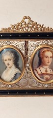 Antique Victorian Era Double Miniature Lady Portrait Framed & Signed.