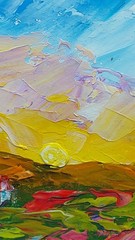 Original Oil Painting Tuscany Wildflowers Red Roofs Handmade Impasto Wall Art