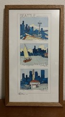 Tim Robinson Print SEATTLE Signed Space Needle Lake Union Downtown PioneerSquare