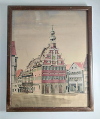1946 Watercolor Rathaus Town Hall Esslingen on the Neckar Signed AK & Provenance