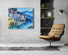 Amalfi coast Italian view Oil art Original painting Balcony view Italian cafe