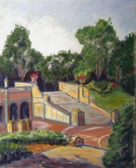 CENTRAL PARK BETHESDA STAIRWAY NEW YORK CITY VINTAGE IMPRESSIONIST PAINTING