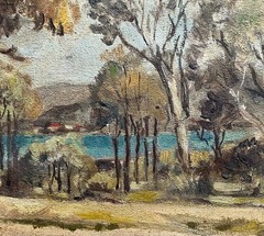 THOMAS (THOS) HARRISON AUSTRALIAN OIL „TREES TOWARDS THE BAY“ C 1950