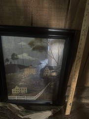 Chris Palmer Framed Folk Art Landscape Painting Barn Trees Signed 24 in