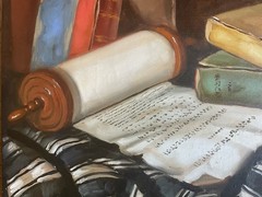 Janos Czene Apatfalvi – Menorah, Torah Scroll, Tallit Shawl and Books – Judaica