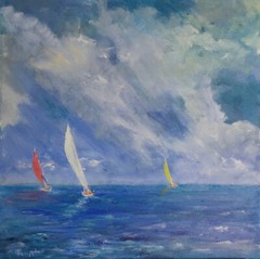 Sailboats Maritime Marine Seascape Ocean Sea Original 14×14 Acrylic Painting