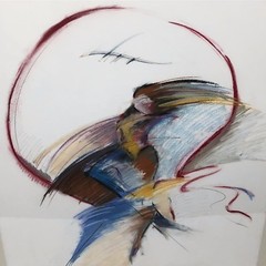 Original Signed RIBBON DANCER Abstract Pastel Painting Drawing Framed Art 26×36