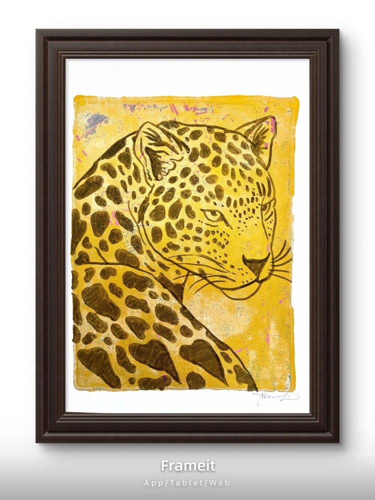 Original Gold Leopard Painting By Alannah Dyer- Acrylic 9×12 in Beautiful Trendy