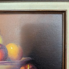 Vintage Still Life Bowl of Fruit Oil Painting Oil Painting Signed Mid-Sized