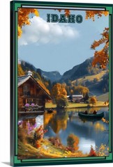 Idaho Cabin Fishing Lake Mountains Art Travel Poster or a Canvas Wrap art