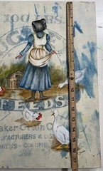 Women Feeding Ducks, Acrylic Painting on Linen Sack