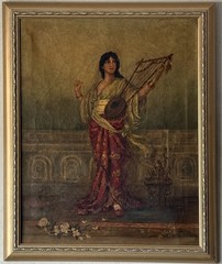 CHARMING OLD ANTIQUE EUROPEAN WOMAN MUSICIAN OIL PAINTING VINTAGE 1906 SIGNED