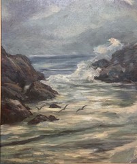 Vintage Barbara Van Stappen Gloucester CAPE ANN Crashing Waves Seascape PAINTING