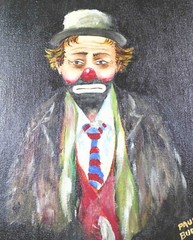 Lot of 2 Vintage 60’s Paul Burke Signed Framed Oil Paintings Clown Emmett Kelly