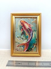 Koi Fish Original Oil Painting 4×6 Framed Signed Gold Fish Water Animal Art