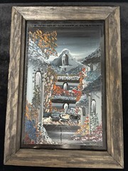 Hand Painted Oil on Mexican Terracotta Tile Art Signed Alvarado Framed