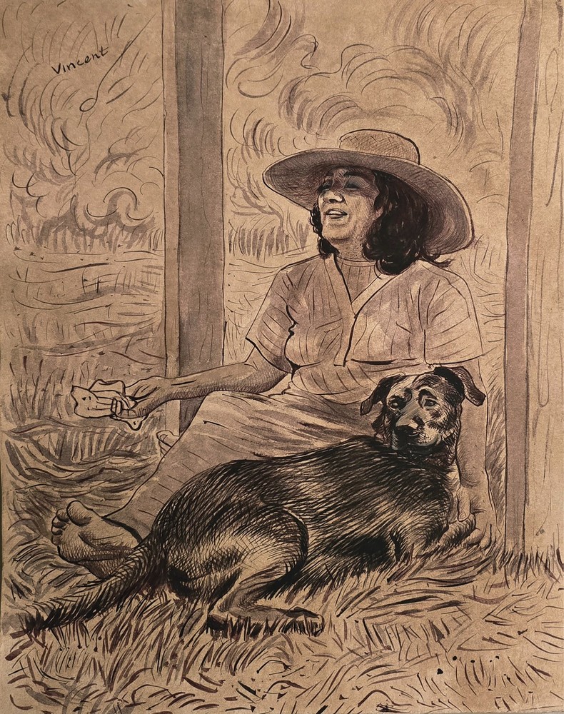 In the style of Vincent Van gogh, ink on cardboard, vintage, rare,