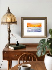 Lakescape At Sunset Original Impressionist Watercolor 5×7 Cotton Artist Signed
