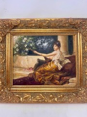 A Moment by the Garden Framed Lady Portrait Painting Gold Frame Wall Art 12×14