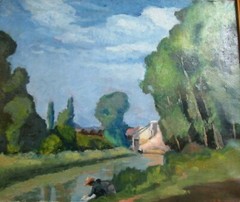 Signed Orrin A White Oil Painting With California Landscape Of Eucalyptus Trees