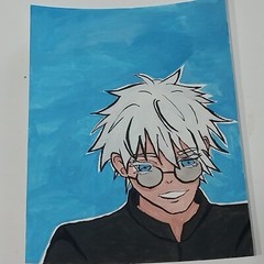 6×8 Inch Gouache Painting On Watercolor Paper Pop Art Anime JJK Title Gojo A1