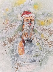 OOAK Origional mixed media fox sparkel signed by artist Edith Schmidt