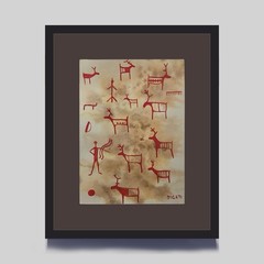 Original Fine Art Watercolor Norwegian Petroglyph Rock Carving Scandinavian 5×7
