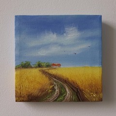 Golden Wheat Field Original Oil Painting Country Landscape Farmhouse Wall Art