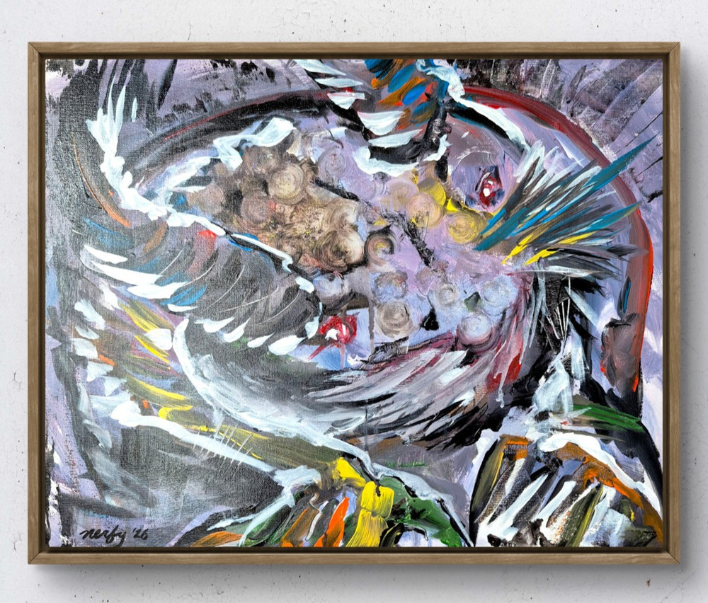 Lovecraftian Fish Man Original Hand Painted Wall Art 16 x 20 Acrylic on Canvas