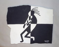 Modern Southwest Kokopelli Pop/Folk Flagstone Black & White Painting By Artist