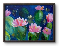 BLOOMING CACTUS MAGICAL NIGHT 12X16 Toon ABSTRACT ORIGINAL ART MODERN HOME