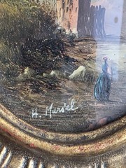 Lot of 3 Oil on Copper Miniature Oval Paintings Muriel Halstead 2 Gold Frames