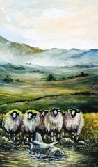 Original Painting Ukrainian War Art, Landscape Sheep, Nature Artwork Ukraine
