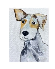 ACEO original Gouache Painting By Kenna Dog Portrait 2.5” X 3.5” Signed ATC