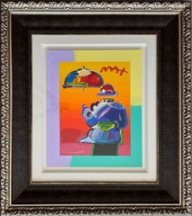 Peter Max UMBRELLA MAN 2015 Hand Signed Painted Serigraph COA Appraisal 32″x 36″