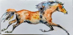 Stallion Running art,original Watercolor painting Signed,Horse Lover gift 5×2.9″