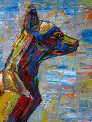 CaT kiTTeN MoDERN ORIGINAL OIL█PAINTING█VINTAGE ART█SIGNED ANIMAL PET FELINE NR