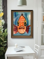 Funny fish expressionist modern fine wall art painting 12X16 canvas original