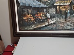 Vintage Henri Rogers Paris Street Cityscape Oil Painting Signed FRAMED 54″×29″