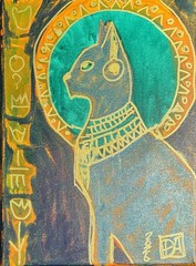 DAnverrs Egyptian Cat Gold Original Abstract 12×9” Canvas Painting Tasmania