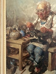 Vintage Italian Genre Oil Painting of a Cobbler Carl Ciappa
