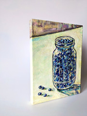 Blueberry Still Life Original Oil Painting Rustic Kitchen Art on Canvas 9×7″