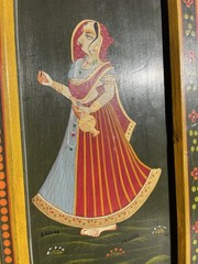 Vintage Indian Hand Painted Wood Window Shutter Jharokha Frame Folk Art 21×20