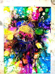 Alcohol inks bright mix media painting on yupo paper