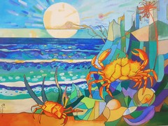 Crab Serenade, handmade original acrylic painting abstract canvas board unframed