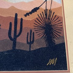 Vintage Sand Painting On Board Signed Sunset
