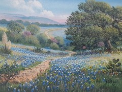 Bluebonnet Artist Bonnie Dickson Original Oil „Walk in the Bluebonnet- 18″ x 14“