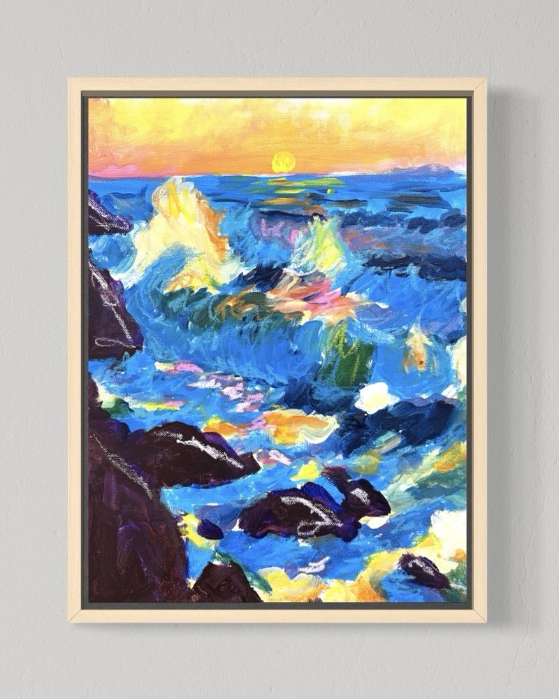 Raging Seas 12×16 Canvas Abstract Expressive Colorful Coastal Wall Original Art