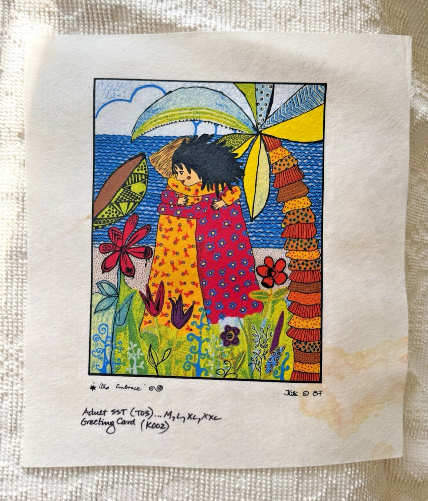 Vintage Kiki Sueraz Artwork On Cloth “The Embrace “ 1988 Colorful Mexico